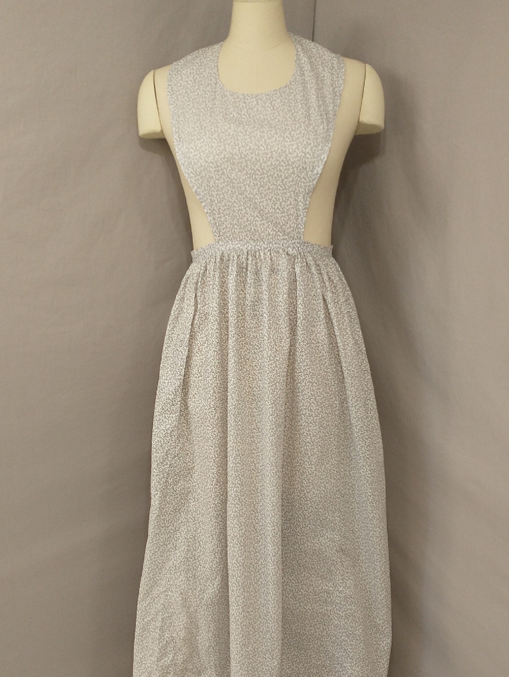 Authentic 19th Century Antique Apron Floor Length w Bib Colonial Print Cotton